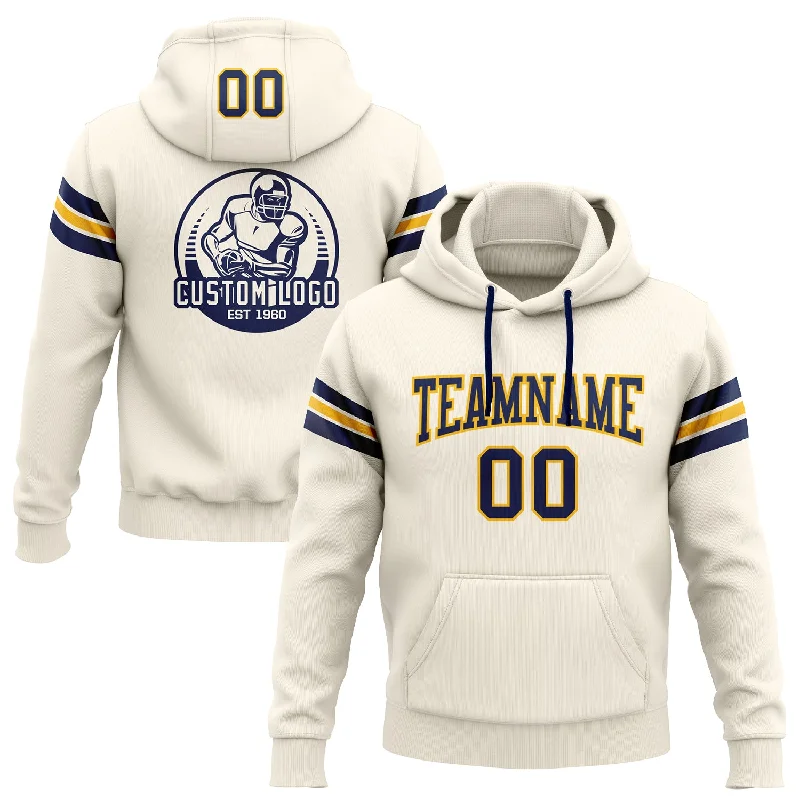 Custom Stitched Cream Navy-Gold Football Pullover Sweatshirt Hoodie Hip Men's Urban