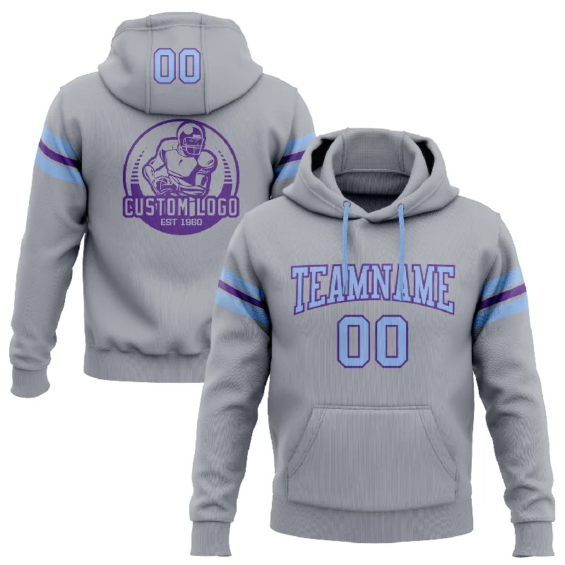 Custom Stitched Gray Light Blue-Purple Football Pullover Sweatshirt Hoodie Artistic Men's Avant Custom Stitched Gray Light Blue-Purple Football Pullover Sweatshirt Hoodie Artistic Men's Avant