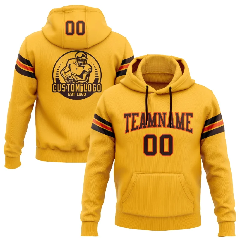 Custom Stitched Gold Brown-Orange Football Pullover Sweatshirt Hoodie Streetwear Style Custom Stitched Gold Brown-Orange Football Pullover Sweatshirt Hoodie Streetwear Style