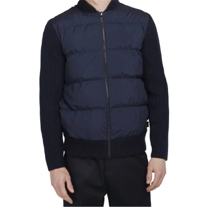 Men Spores Quilted Front Knit Jacket In Black/navy Blue Sleek Men's Metallic
