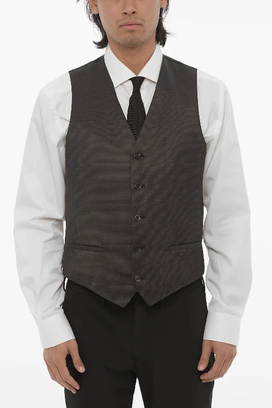 Corneliani Cc Collection Wool Blend Cerim.reset Waistcoat With Jetted P Bold Men's Statement