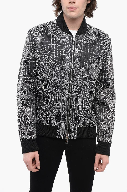 Balmain All-Over Rhinestoned Satin Bomber Jacket Unique Men's Patch