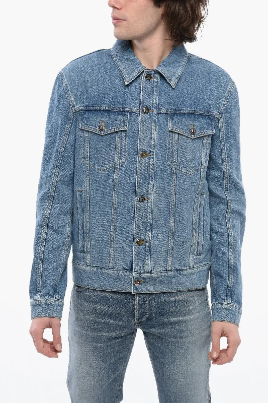 Balmain Back Embroidered Denim Jacket Dynamic Men's Moto