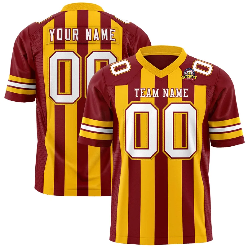 Custom Crimson Yellow Personalized Thick Stripe Design Authentic Football Jersey Vintage Men's 1970S Disco Custom Crimson Yellow Personalized Thick Stripe Design Authentic Football Jersey Vintage Men's 1970S Disco