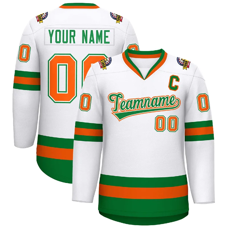 Custom White Kelly Green White-Orange Classic Style Hockey Jersey Cool Men's Distressed