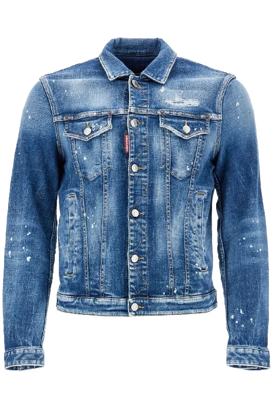 Dsqua2 Men's blue Vintage Look Cotton blue Jacket Classic Men's Pin