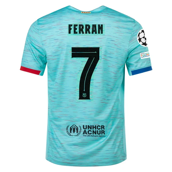 Nike Barcelona Ferran Torres Third Jersey w/ Champions League Patches 23/24 (Light Aqua/Royal Blue) Cclassic Men's Tweed Nike Barcelona Ferran Torres Third Jersey w/ Champions League Patches 23/24 (Light Aqua/Royal Blue) Cclassic Men's Tweed