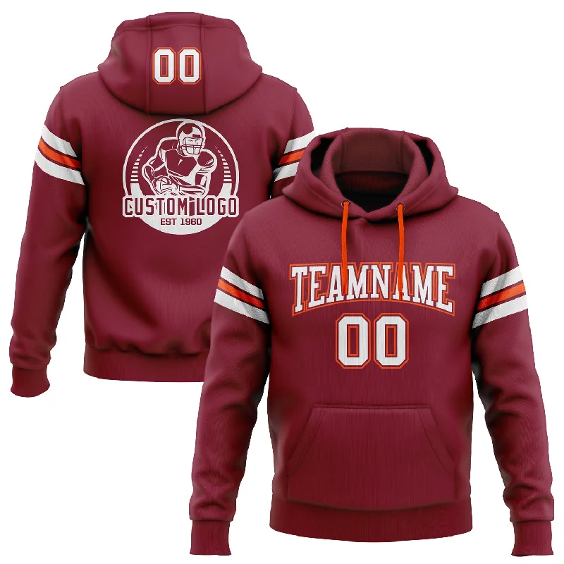 Custom Stitched Crimson White-Orange Football Pullover Sweatshirt Hoodie Rugged Men's Outdoor Custom Stitched Crimson White-Orange Football Pullover Sweatshirt Hoodie Rugged Men's Outdoor