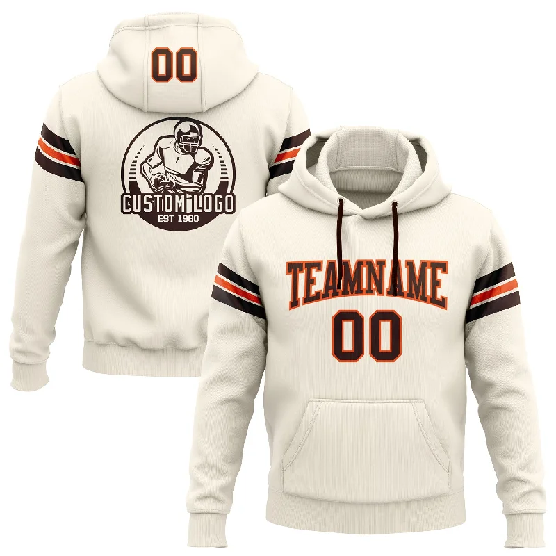 Custom Stitched Cream Brown-Orange Football Pullover Sweatshirt Hoodie Lumberjack