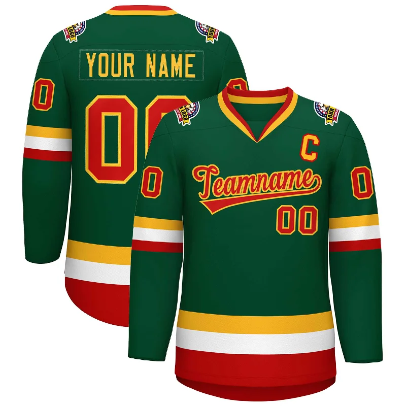 Custom Green Red-Gold Classic Style Hockey Jersey Cozy Men's Sherpa