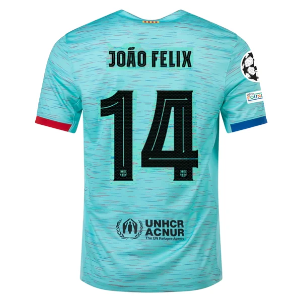 Nike Barcelona João Félix Third Jersey w/ Champions League Patches 23/24 (Light Aqua/Royal Blue) Vacation Nike Barcelona João Félix Third Jersey w/ Champions League Patches 23/24 (Light Aqua/Royal Blue) Vacation