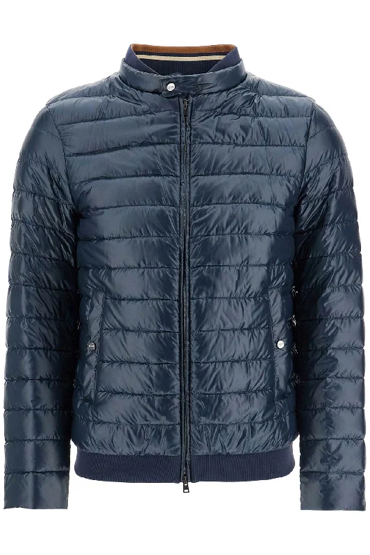 Herno Men's  blue weight Quilted Nylon Down Jacket With High Collar Organic