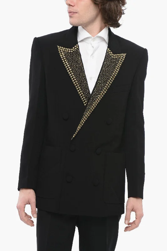 Balmain Double-Breasted Viscose Blazer With Studded Peak Lapel Trendy Men's Oversized Balmain Double-Breasted Viscose Blazer With Studded Peak Lapel Trendy Men's Oversized