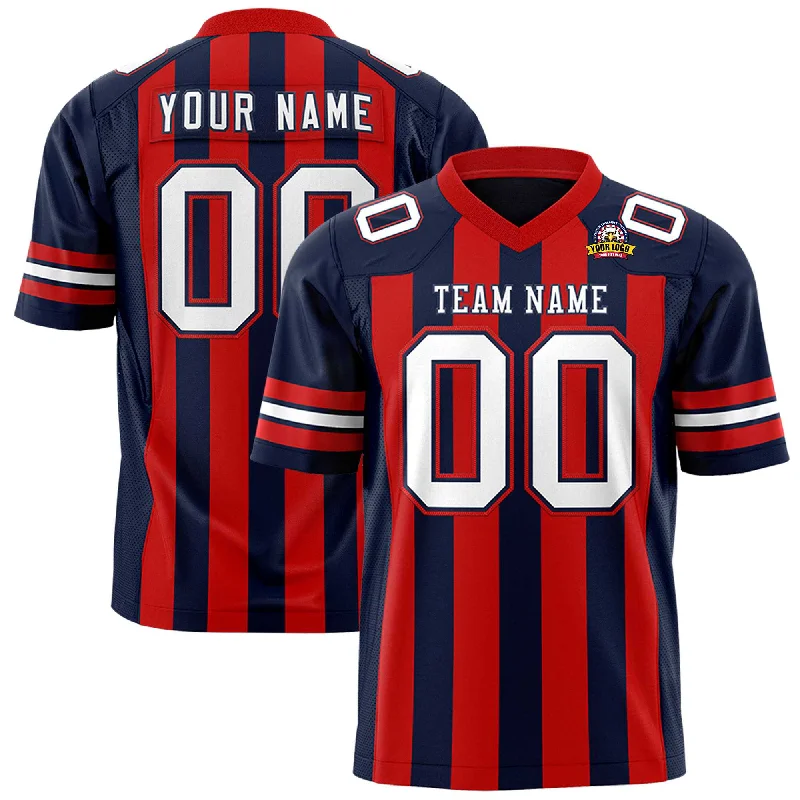 Custom Navy Red Personalized Thick Stripe Design Authentic Football Jersey Practical Men's Multi Custom Navy Red Personalized Thick Stripe Design Authentic Football Jersey Practical Men's Multi
