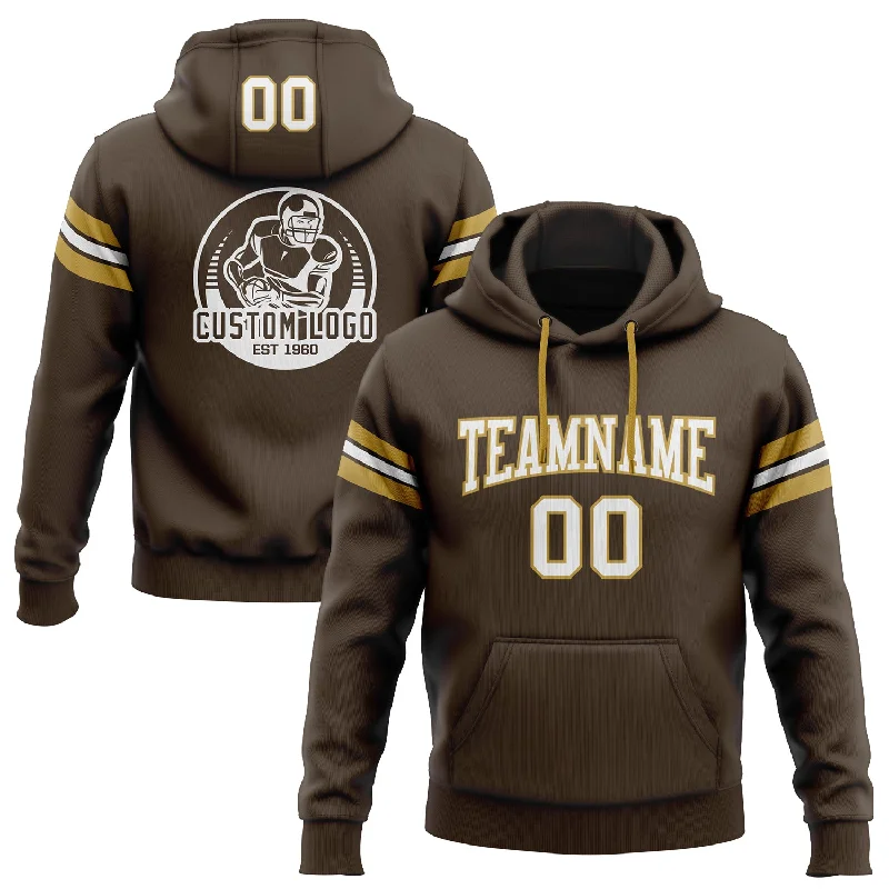 Custom Stitched Brown White-Old Gold Football Pullover Sweatshirt Hoodie Athletic Men's High Custom Stitched Brown White-Old Gold Football Pullover Sweatshirt Hoodie Athletic Men's High