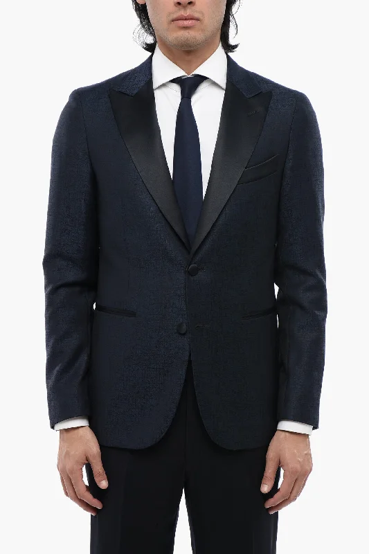 Corneliani Cc Collection Virgin Wool Side Vents Peak Lapel Tuxedo Blaze Cozy Men's Winter
