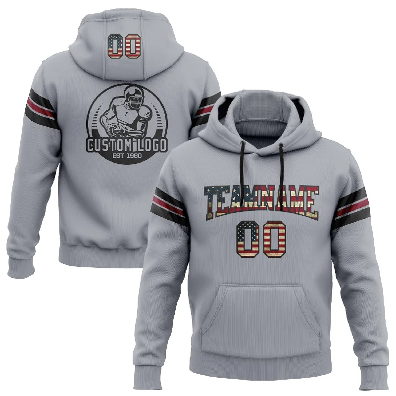 Custom Stitched Gray Vintage USA Flag Black-Crimson Football Pullover Sweatshirt Hoodie Trendy Men's Oversized Custom Stitched Gray Vintage USA Flag Black-Crimson Football Pullover Sweatshirt Hoodie Trendy Men's Oversized