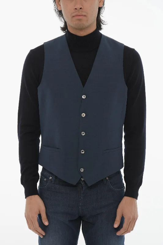 Corneliani Cc Collection Solid Color Reset Waistcoat With Jetted Pocket Polished Men's Silk