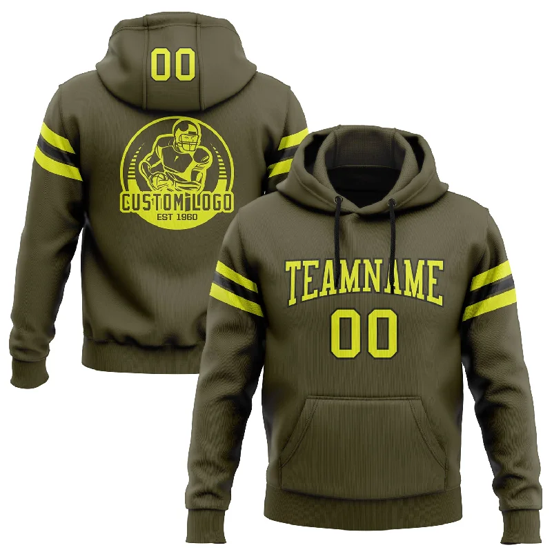Custom Stitched Olive Neon Yellow-Black Football Pullover Sweatshirt Salute To Service Hoodie Polished Men's Satin Custom Stitched Olive Neon Yellow-Black Football Pullover Sweatshirt Salute To Service Hoodie Polished Men's Satin