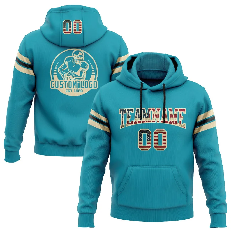 Custom Stitched Teal Vintage USA Flag City Cream-Black Football Pullover Sweatshirt Hoodie Cool Men's Distressed Custom Stitched Teal Vintage USA Flag City Cream-Black Football Pullover Sweatshirt Hoodie Cool Men's Distressed
