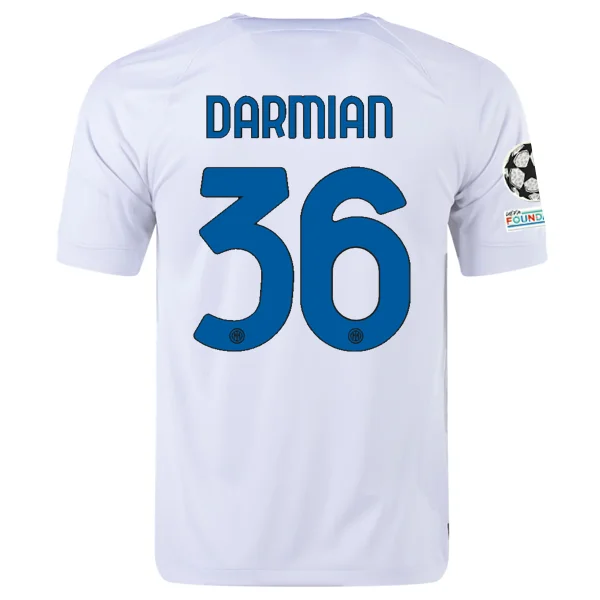 Nike Inter Milan Matteo Darmian Away Jersey w/ Champions League + Copa Italia Patches 23/24 (White/Lyon Blue) Practical Men's Multi Nike Inter Milan Matteo Darmian Away Jersey w/ Champions League + Copa Italia Patches 23/24 (White/Lyon Blue) Practical Men's Multi