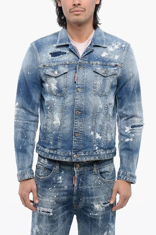 Dsquared2 Denim Dan Jeans Jacket With Paint Sketch Motif Adventure