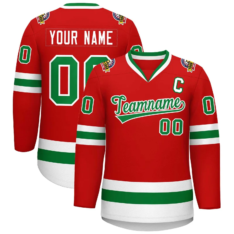 Custom Red Kelly Green-White Classic Style Hockey Jersey Athletic Men's High