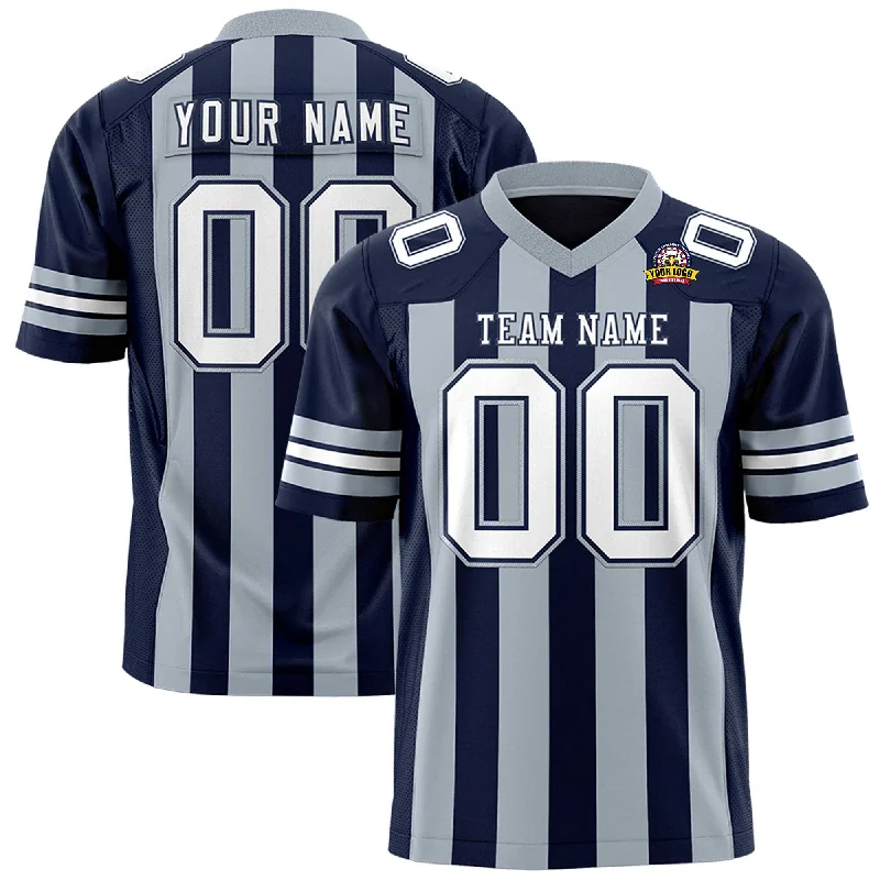 Custom Navy Gray Personalized Thick Stripe Design Authentic Football Jersey Practical Men's Quick Custom Navy Gray Personalized Thick Stripe Design Authentic Football Jersey Practical Men's Quick