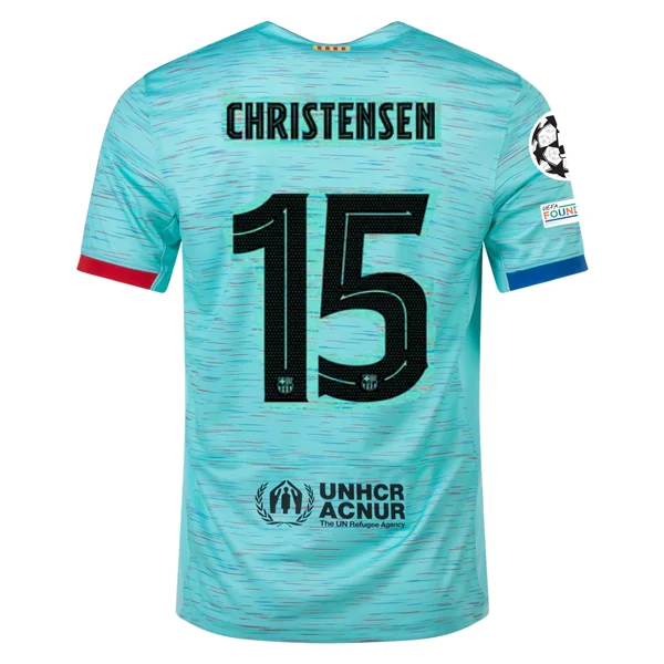 Nike Barcelona Andreas Christensen Third Jersey w/ Champions League Patches 23/24 (Light Aqua/Royal Blue) Earthy Men's Sustainable Nike Barcelona Andreas Christensen Third Jersey w/ Champions League Patches 23/24 (Light Aqua/Royal Blue) Earthy Men's Sustainable