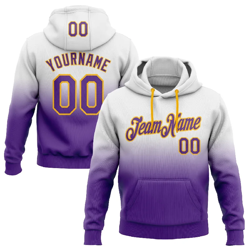 Custom Stitched White Purple-Gold Fade Fashion Sports Pullover Sweatshirt Hoodie Hip Men's Retro