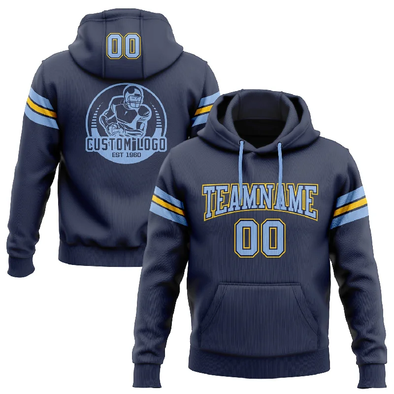 Custom Stitched Navy Light Blue-Yellow Football Pullover Sweatshirt Hoodie Earthy Men's Hemp Custom Stitched Navy Light Blue-Yellow Football Pullover Sweatshirt Hoodie Earthy Men's Hemp