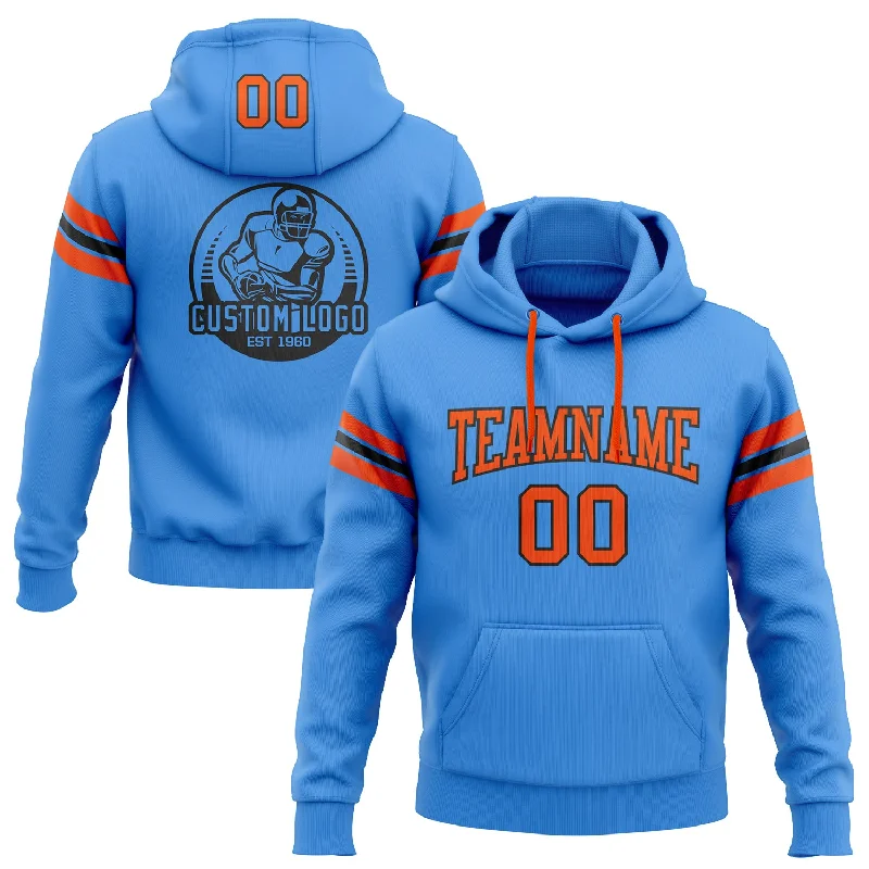 Custom Stitched Powder Blue Orange-Black Football Pullover Sweatshirt Hoodie Sleek Men's Contemporary Custom Stitched Powder Blue Orange-Black Football Pullover Sweatshirt Hoodie Sleek Men's Contemporary