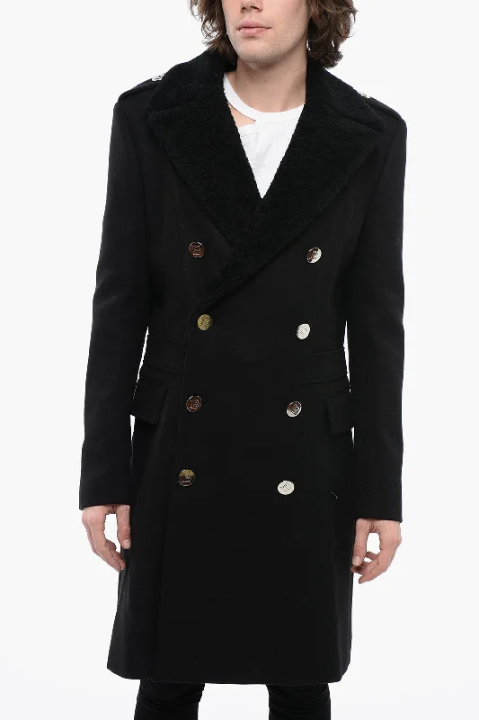 Balmain Double-Breasted Eco-Shearling Coat With Logoed Buttons Elegant Men's Cashmere Balmain Double-Breasted Eco-Shearling Coat With Logoed Buttons Elegant Men's Cashmere