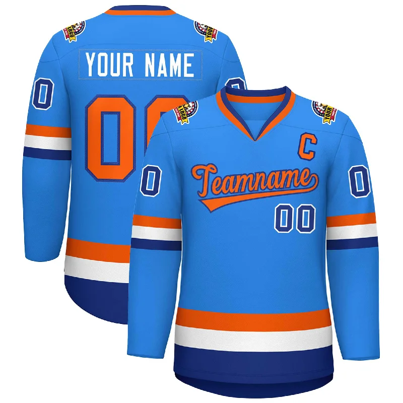 Custom Powder Blue Orange-Royal Classic Style Hockey Jersey Bohemian Men's Free