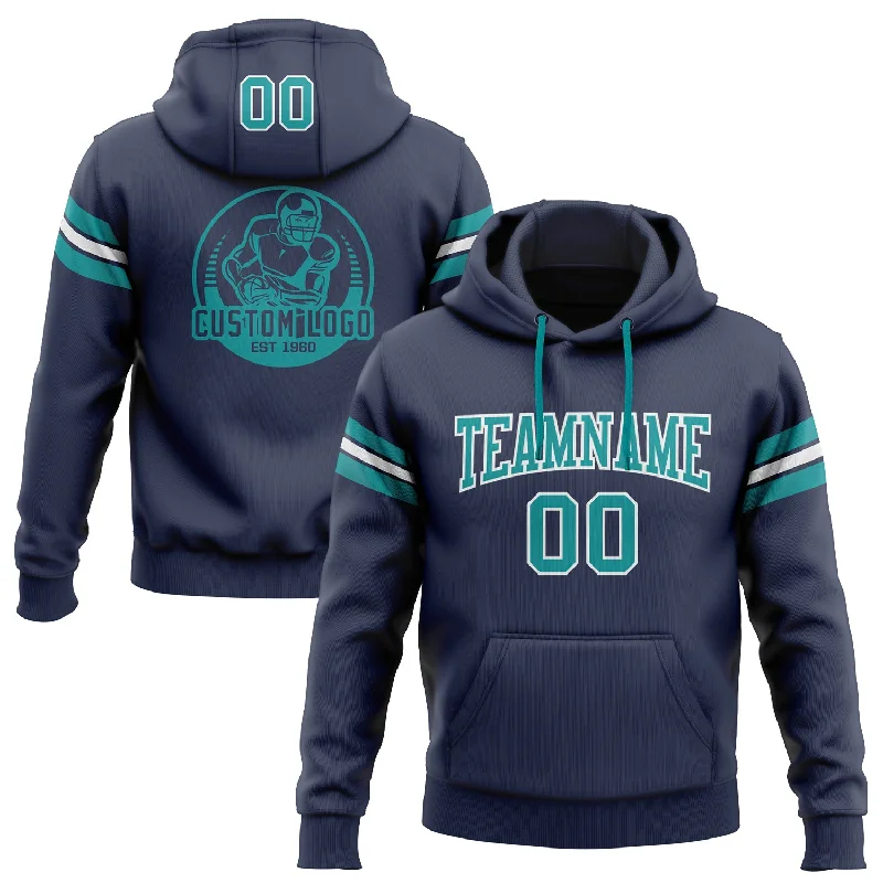 Custom Stitched Navy Teal-White Football Pullover Sweatshirt Hoodie Athletic Men's Compression Custom Stitched Navy Teal-White Football Pullover Sweatshirt Hoodie Athletic Men's Compression