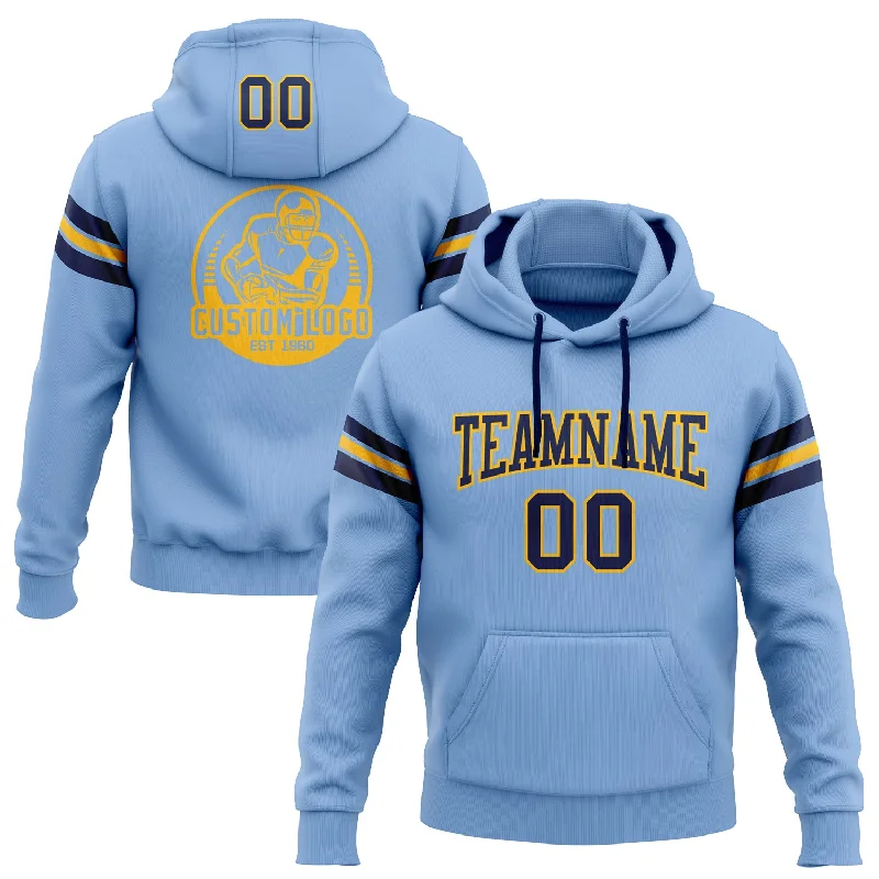 Custom Stitched Light Blue Navy-Gold Football Pullover Sweatshirt Hoodie Stylish Men's Neon Custom Stitched Light Blue Navy-Gold Football Pullover Sweatshirt Hoodie Stylish Men's Neon