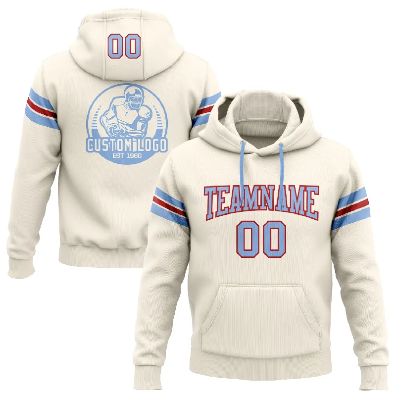 Custom Stitched Cream Light Blue-Red Football Pullover Sweatshirt Hoodie Stylish Men's Tropical Custom Stitched Cream Light Blue-Red Football Pullover Sweatshirt Hoodie Stylish Men's Tropical