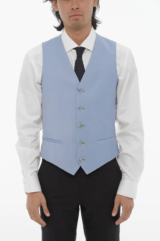 Corneliani Cc Collection Two-Tone Virgin Wool Waistcoat With Back Adjus Business