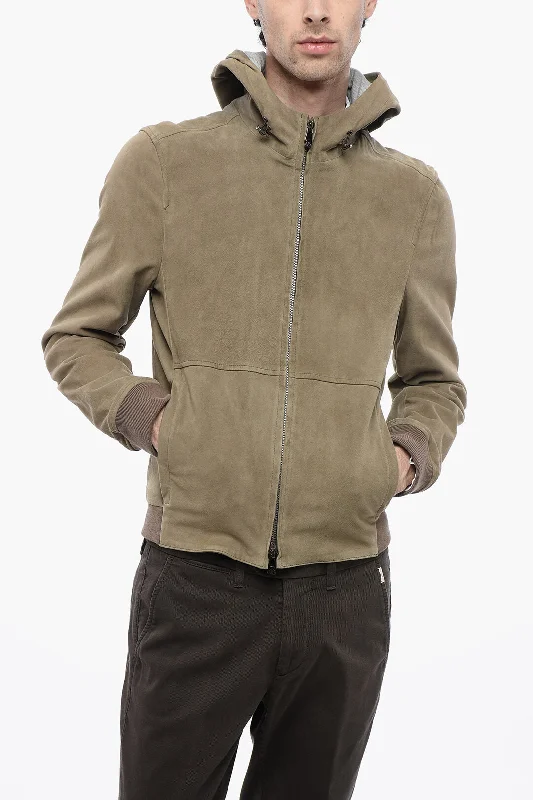 Corneliani Id Suede Jacket With Drawstringed Hood Tough Men's Tactical