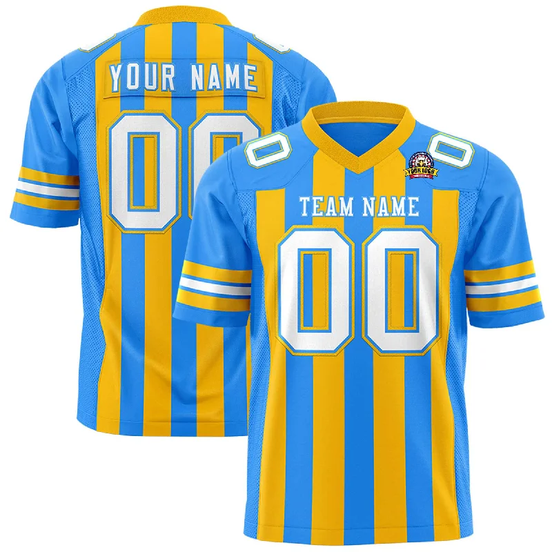 Custom Powder Blue Yellow Personalized Thick Stripe Design Authentic Football Jersey Monochromatic All Custom Powder Blue Yellow Personalized Thick Stripe Design Authentic Football Jersey Monochromatic All