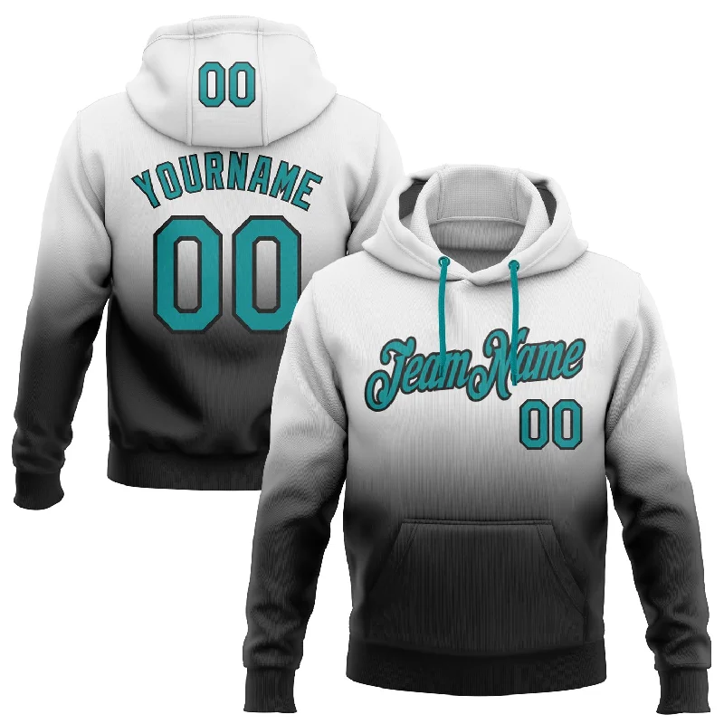 Custom Stitched White Teal-Black Fade Fashion Sports Pullover Sweatshirt Hoodie Monochromatic Office Style