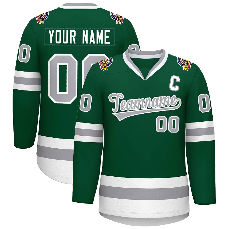 Custom Green Gray-White Classic Style Hockey Jersey Cozy Men's Winter