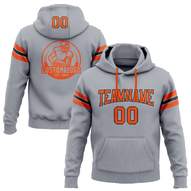 Custom Stitched Gray Orange-Black Football Pullover Sweatshirt Hoodie Edgy Men's Punk