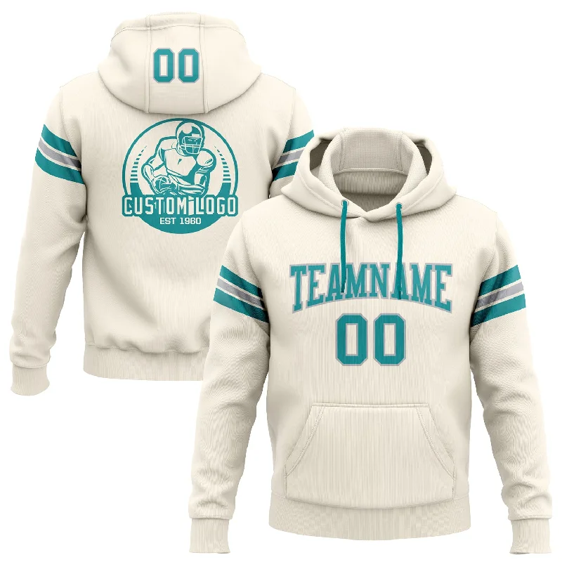 Custom Stitched Cream Teal-Gray Football Pullover Sweatshirt Hoodie Cool Men's Skate Custom Stitched Cream Teal-Gray Football Pullover Sweatshirt Hoodie Cool Men's Skate