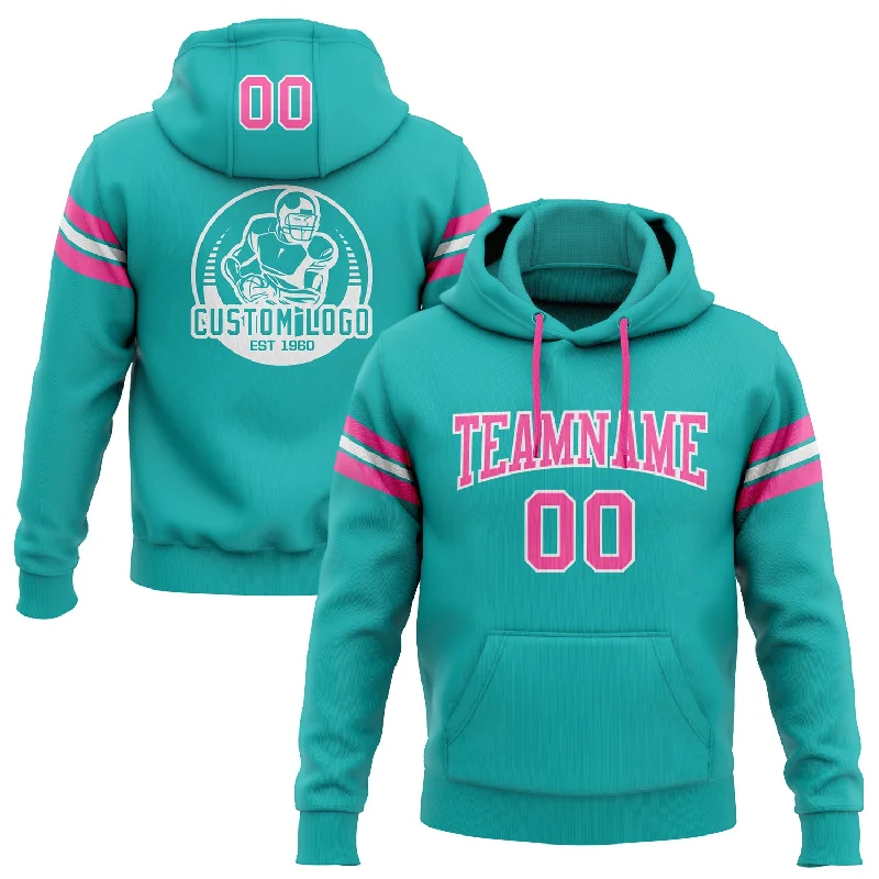 Custom Stitched Aqua Pink-White Football Pullover Sweatshirt Hoodie Stylish Men's Neon Custom Stitched Aqua Pink-White Football Pullover Sweatshirt Hoodie Stylish Men's Neon