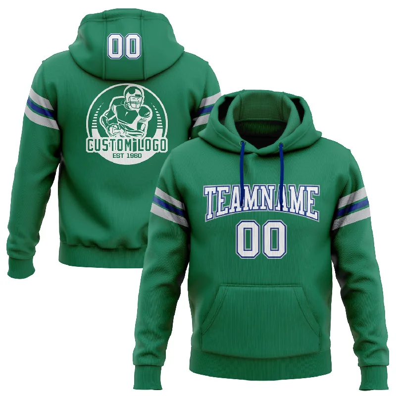 Custom Stitched Kelly Green White Royal-Gray Football Pullover Sweatshirt Hoodie Refined Men's Velvet Custom Stitched Kelly Green White Royal-Gray Football Pullover Sweatshirt Hoodie Refined Men's Velvet