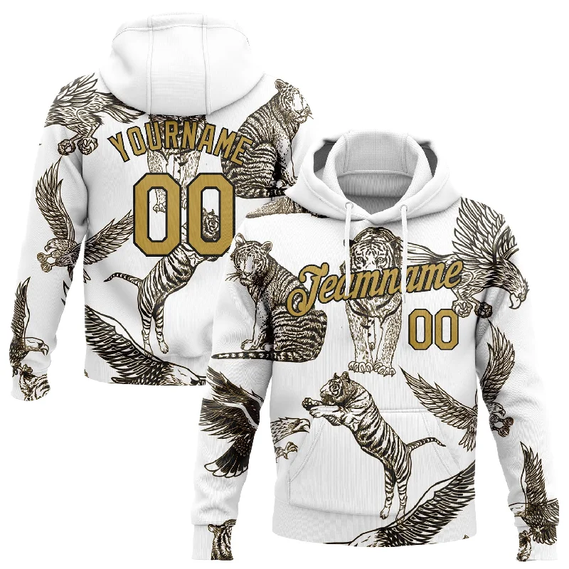 Custom Stitched White Old Gold-Black 3D Pattern Design Tiger And Eagle Sports Pullover Sweatshirt Hoodie Sharp Men's Italian Custom Stitched White Old Gold-Black 3D Pattern Design Tiger And Eagle Sports Pullover Sweatshirt Hoodie Sharp Men's Italian