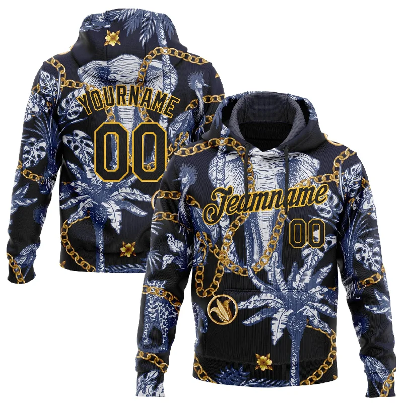 Custom Stitched Navy Black-Gold 3D Pattern Design Elephant And Tropical Palm Tree Sports Pullover Sweatshirt Hoodie Practical Men's Multi Custom Stitched Navy Black-Gold 3D Pattern Design Elephant And Tropical Palm Tree Sports Pullover Sweatshirt Hoodie Practical Men's Multi