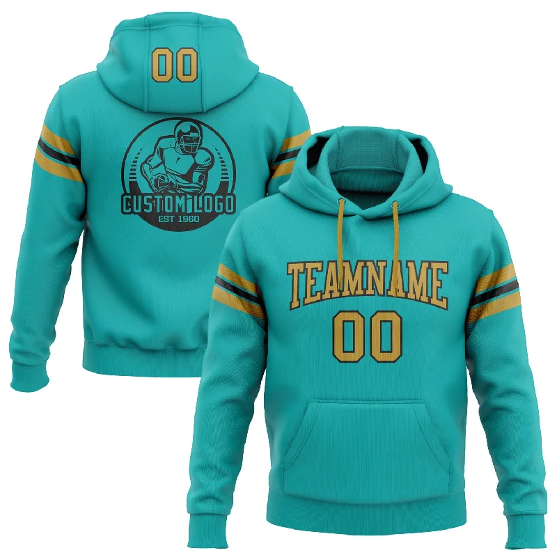 Custom Stitched Aqua Old Gold-Black Football Pullover Sweatshirt Hoodie Sporty Men's Tennis Custom Stitched Aqua Old Gold-Black Football Pullover Sweatshirt Hoodie Sporty Men's Tennis