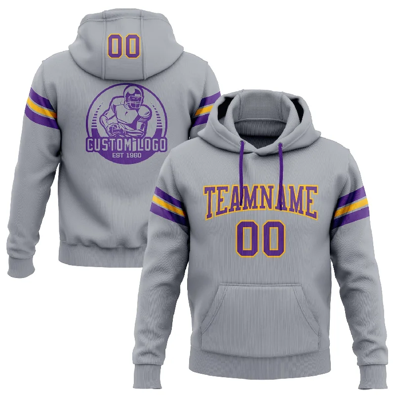 Custom Stitched Gray Purple-Gold Football Pullover Sweatshirt Hoodie Dynamic Men's Moto Custom Stitched Gray Purple-Gold Football Pullover Sweatshirt Hoodie Dynamic Men's Moto